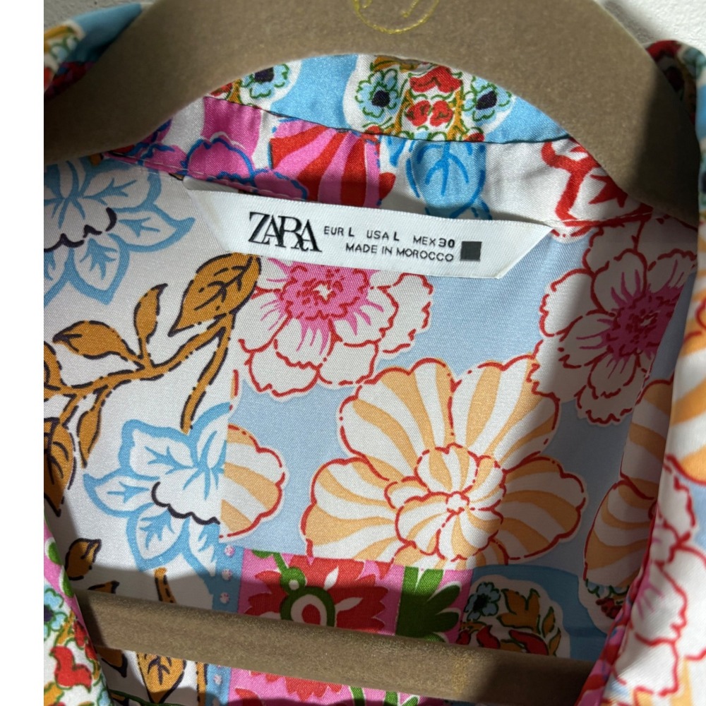 Zara Patchwork Mix Media Print‎ Button Front Silk… - image 4
